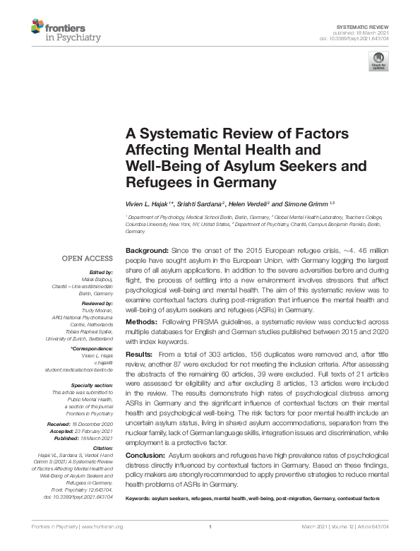 (PDF) A Systematic Review of Factors Affecting Mental Health and Well ...