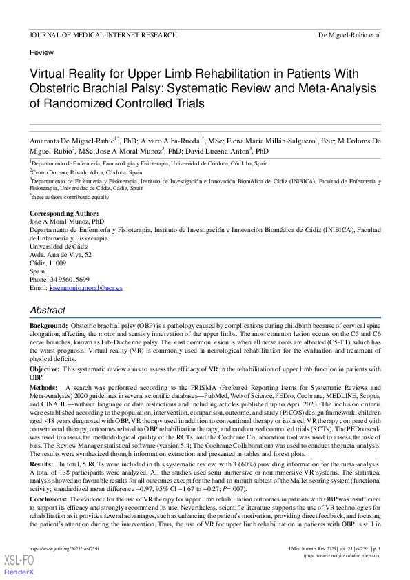 (PDF) Virtual Reality for Upper Limb Rehabilitation in Patients With ...