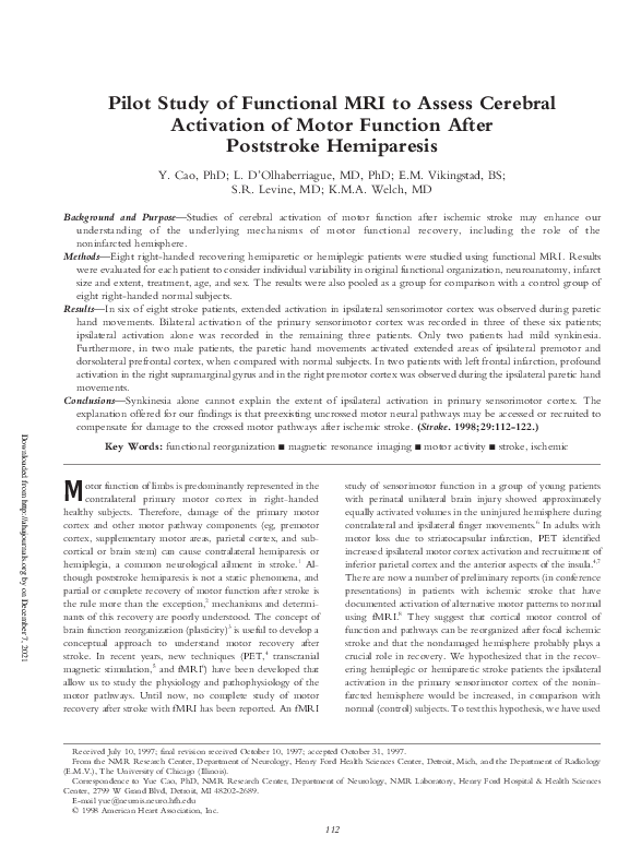 (PDF) Activation of Motor Function After