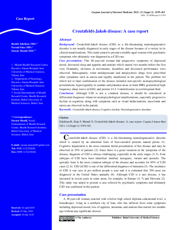 (PDF) Creutzfeldt-Jakob disease: A case report