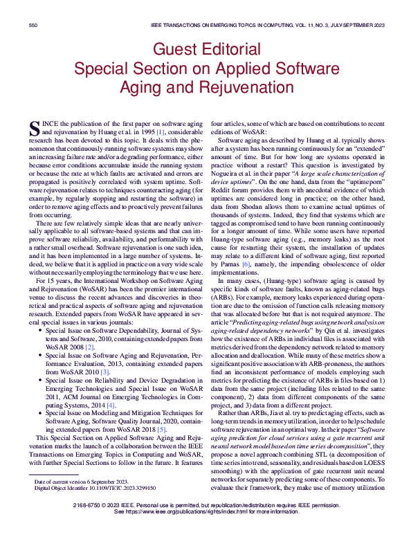 (PDF) Guest Editorial Special Section on Applied Software Aging and ...
