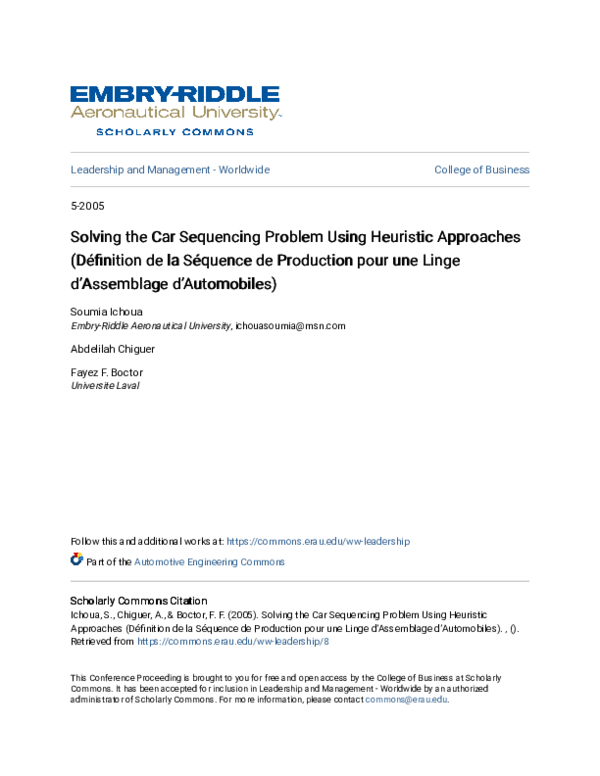 (PDF) Solving the Car Sequencing Problem Using Heuristic Approaches ...