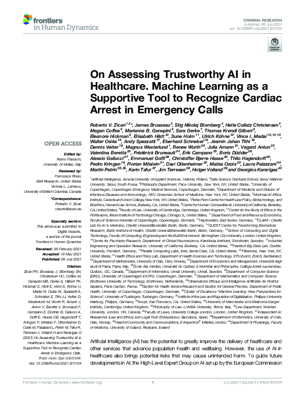(PDF) On Assessing Trustworthy AI in Healthcare. Machine Learning as a ...