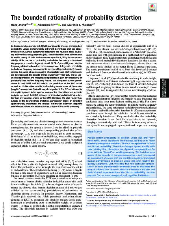 (PDF) The bounded rationality of probability distortion