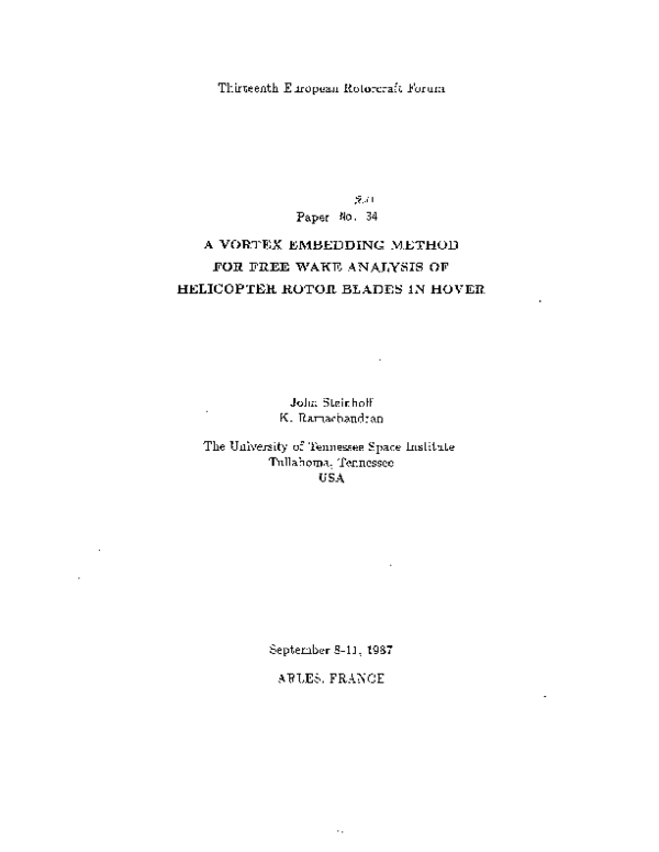 (PDF) A vortex embedding method for free wake analysis of helicopter rotor