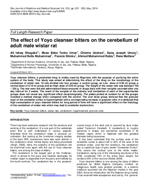 (PDF) The effect of Yoyo cleanser bitters on the cerebellum of adult
