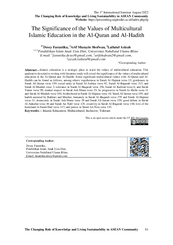 (PDF) The Significance of the Values of Multicultural Islamic Education ...