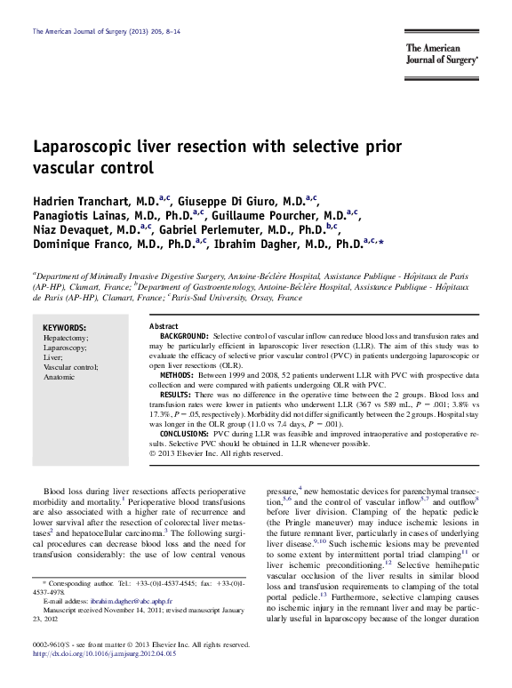 (PDF) Laparoscopic liver resection with selective prior vascular control
