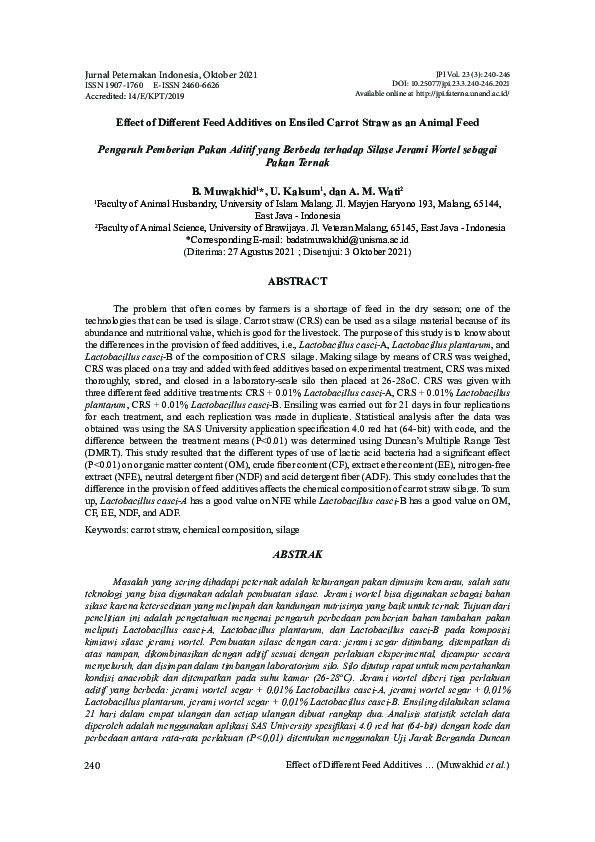(PDF) Effect of Different Feed Additives on Ensiled Carrot Straw as an ...