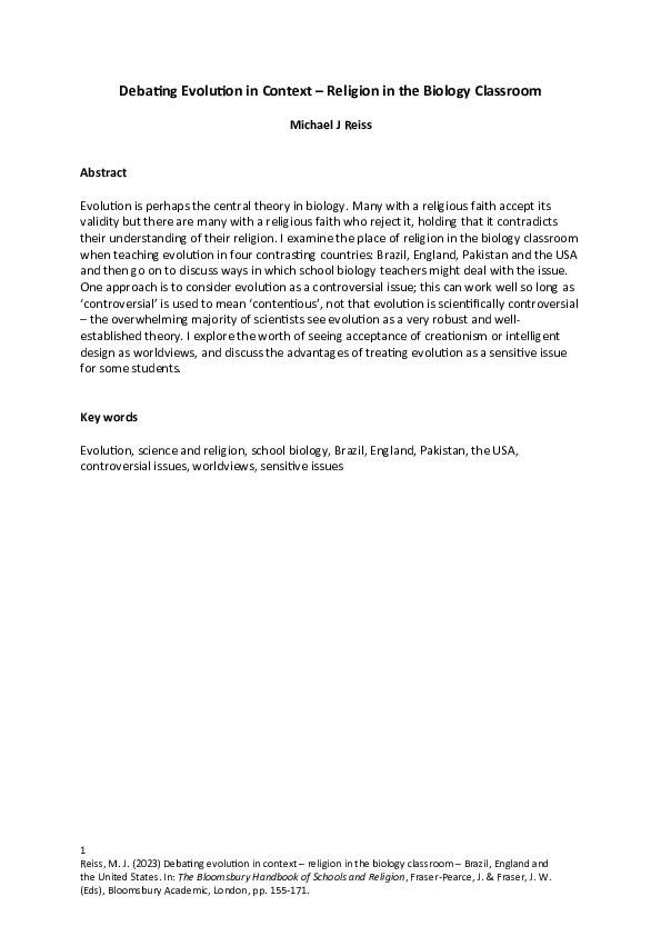 (DOC) Debating Evolution in Context Religion in the Biology Classroom