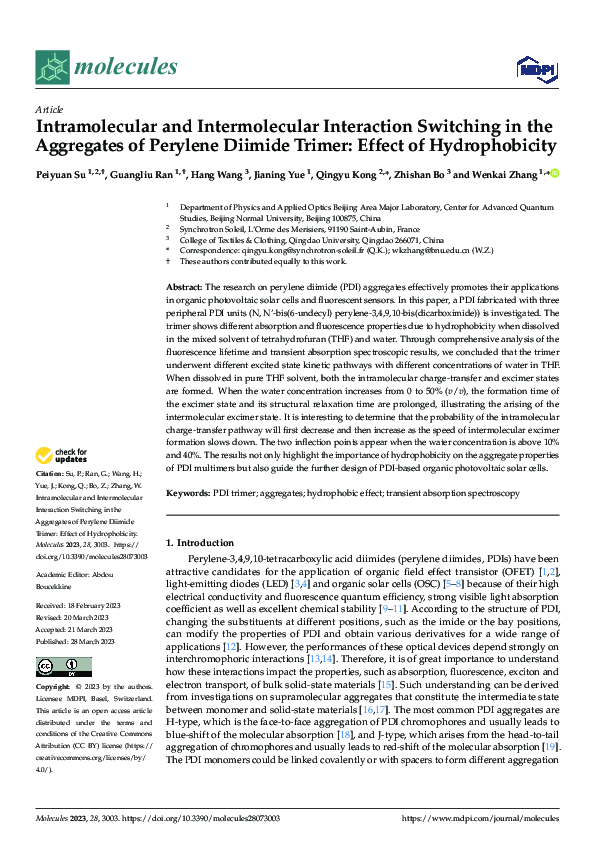 (PDF) Intramolecular and Intermolecular Interaction Switching in the ...