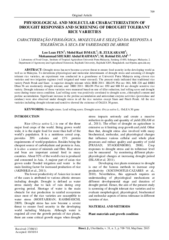 (PDF) Physiological and molecular characterization of drought responses ...