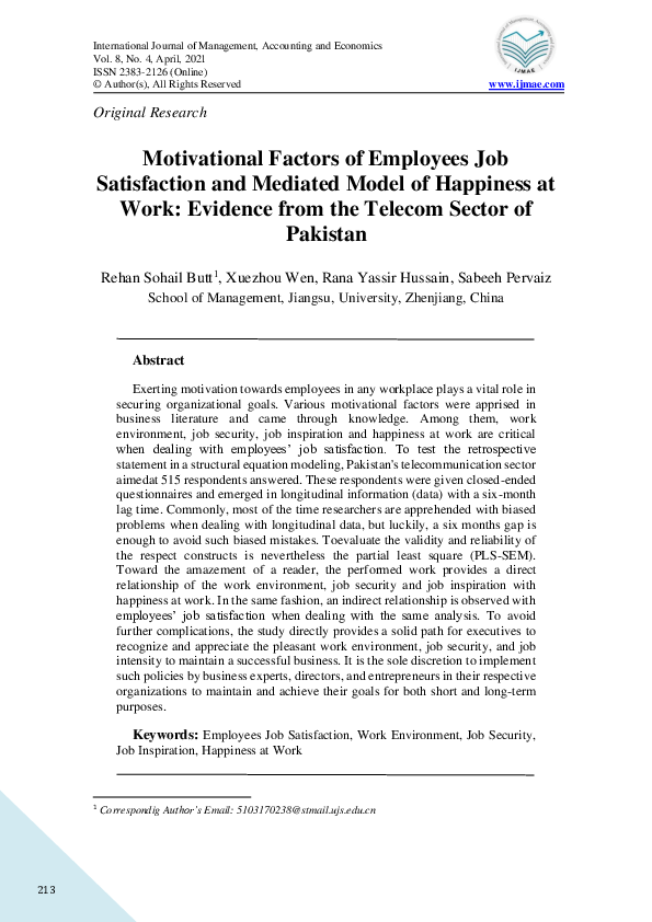 (PDF) Motivational Factors of Employees Job Satisfaction and Mediated ...