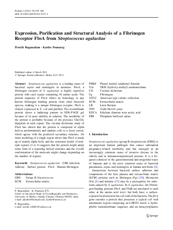 (PDF) Expression, Purification and Structural Analysis of a Fibrinogen ...