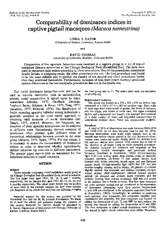 (PDF) Comparability of dominance indices in captive pigtail macaques