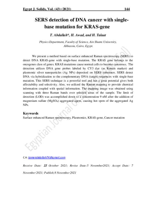 (PDF) SERS detection of DNA cancer with single-base mutation for KRAS-gene