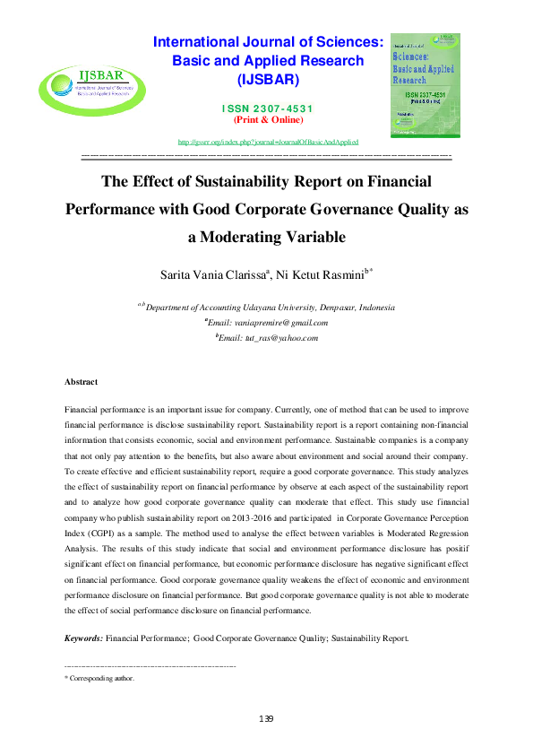 (PDF) The Effect of Sustainability Report on Financial Performance with ...