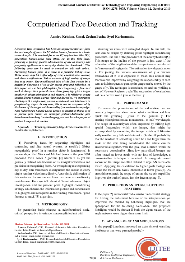 (PDF) Computerized Face Detection and Tracking