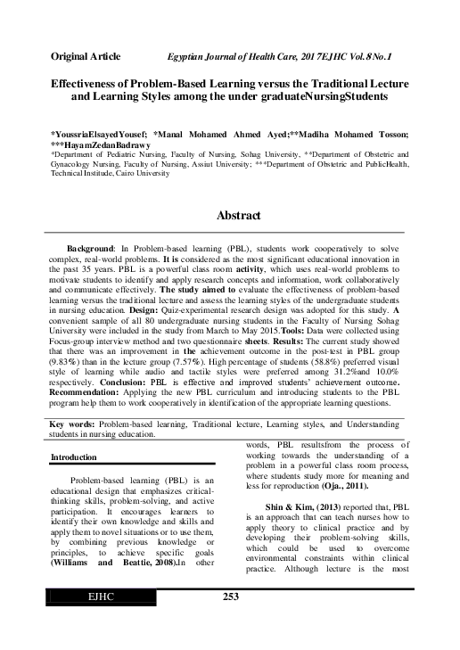(PDF) Effectiveness of Problem-Based Learning versus the Traditional ...
