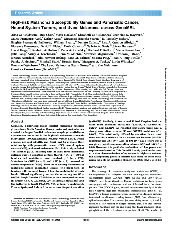 (PDF) High-risk Melanoma Susceptibility Genes and Pancreatic Cancer ...