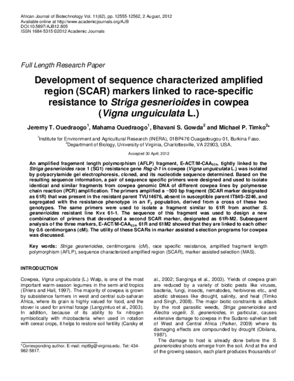 (PDF) Development of a sequence characterized amplified region (SCAR ...
