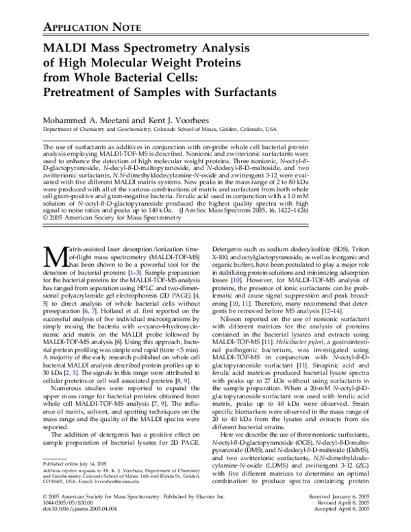 (PDF) MALDI mass spectrometry analysis of high molecular weight ...