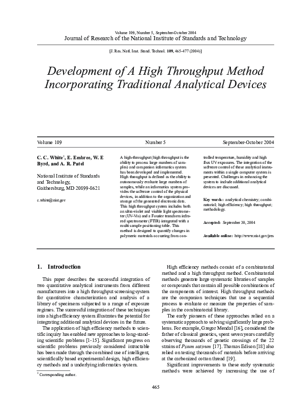 (PDF) Development of a high throughput method incorporating traditional ...