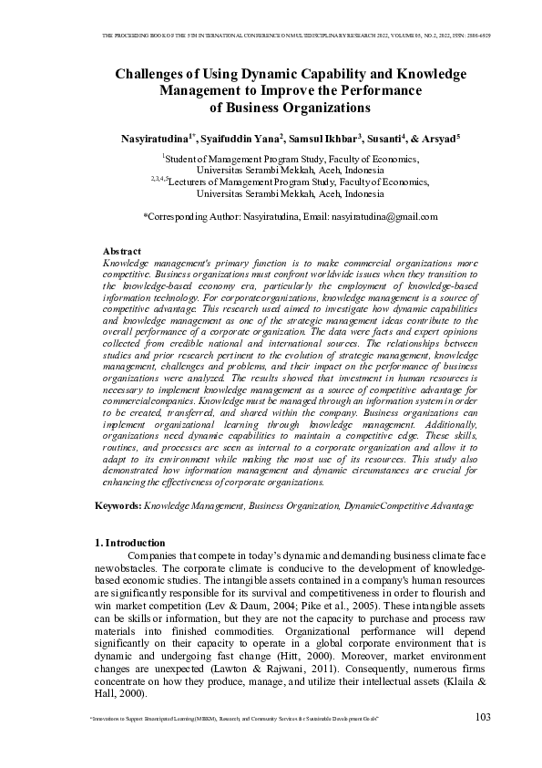 (PDF) Challenges of Using Dynamic Capability and Knowledge Management ...