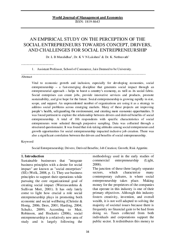 (PDF) AN EMPIRICAL STUDY ON THE PERCEPTION OF THE SOCIAL ENTREPRENEURS ...
