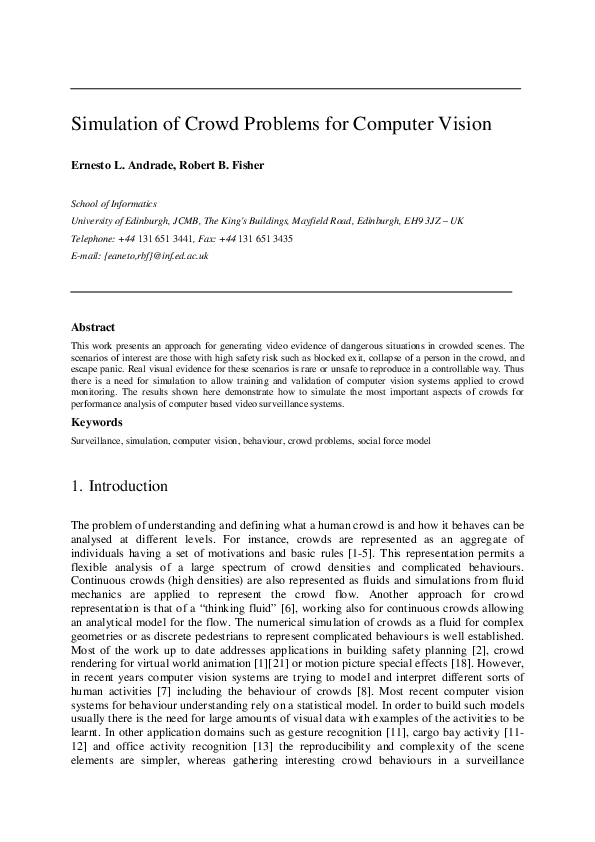 (PDF) Simulation of crowd problems for computer vision