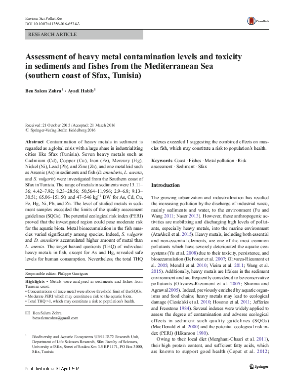 (PDF) Assessment of heavy metal contamination levels and toxicity in ...