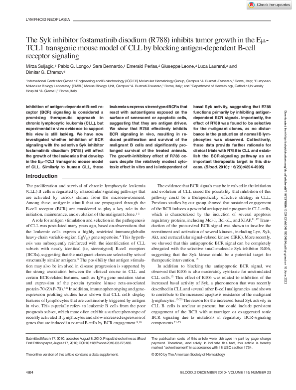 (PDF) The Syk inhibitor fostamatinib disodium (R788) inhibits tumor ...