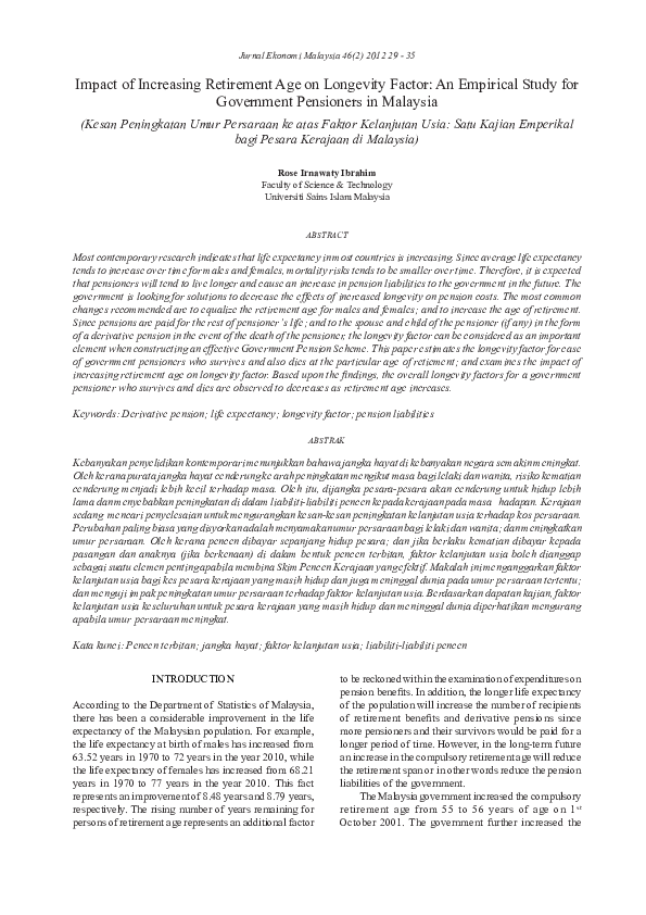 (PDF) Impact of increasing retirement age on longevity factor: An ...