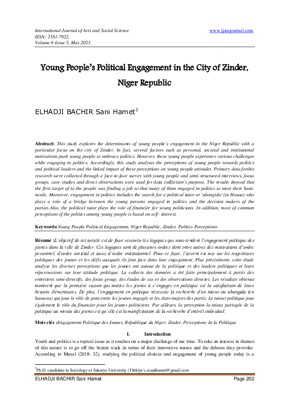 (PDF) Young People's Political Engagement in the City of Zinder, Niger ...