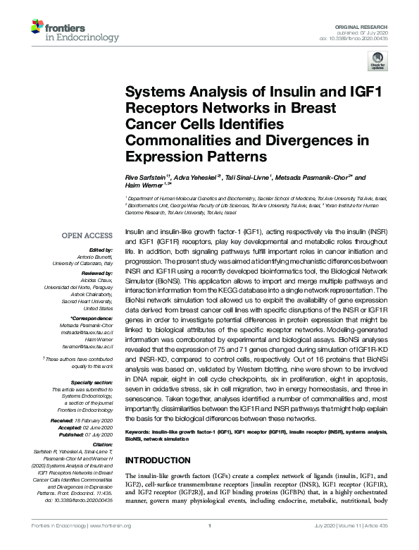 (PDF) Systems Analysis of Insulin and IGF1 Receptors Networks in Breast ...
