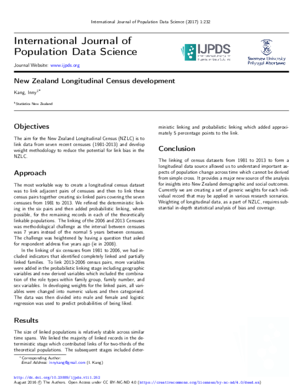(PDF) New Zealand Longitudinal Census development