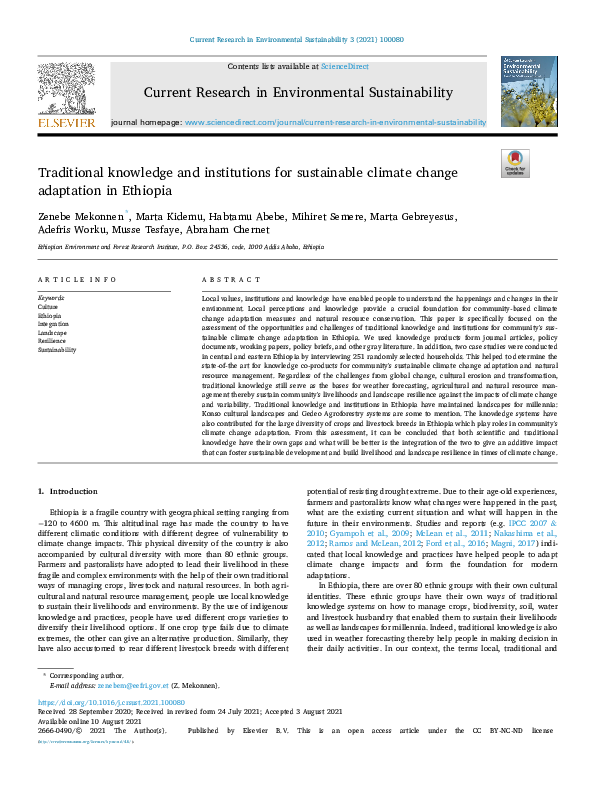 (PDF) Traditional knowledge and institutions for sustainable climate ...