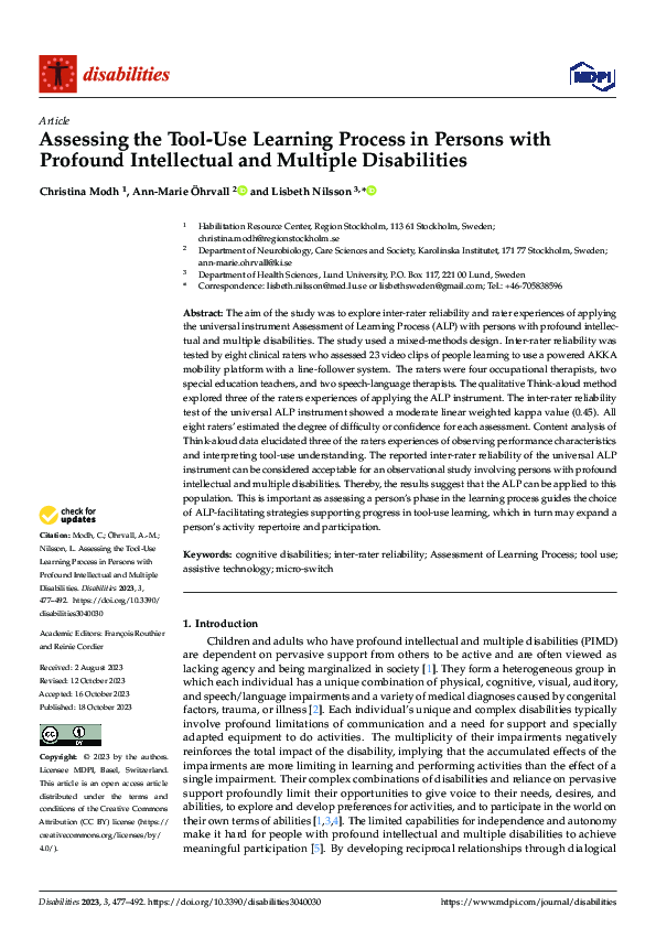 (PDF) Assessing the Tool-Use Learning Process in Persons with Profound ...