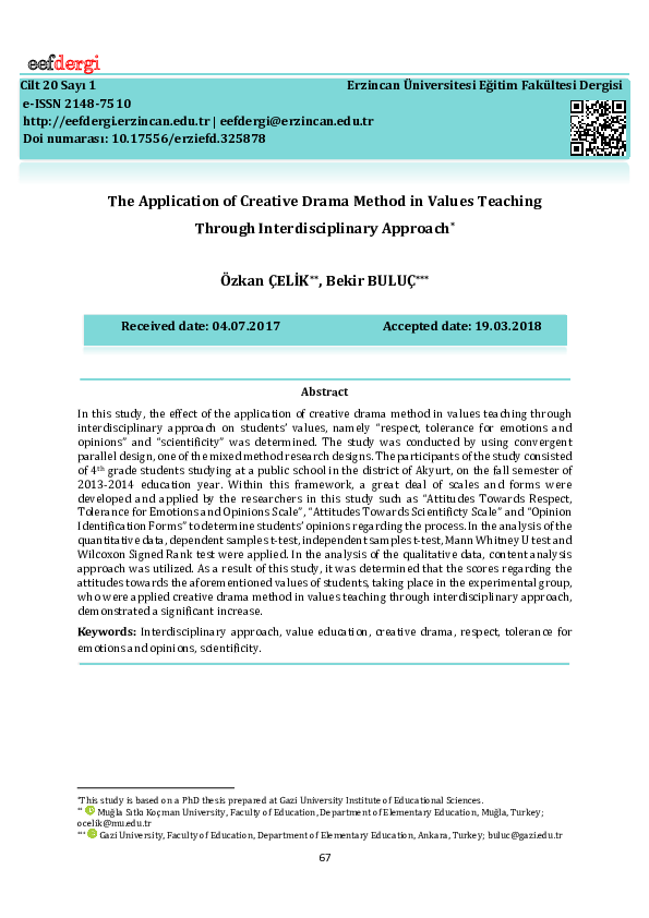 (PDF) The Application of Creative Drama Method In Values Teaching ...
