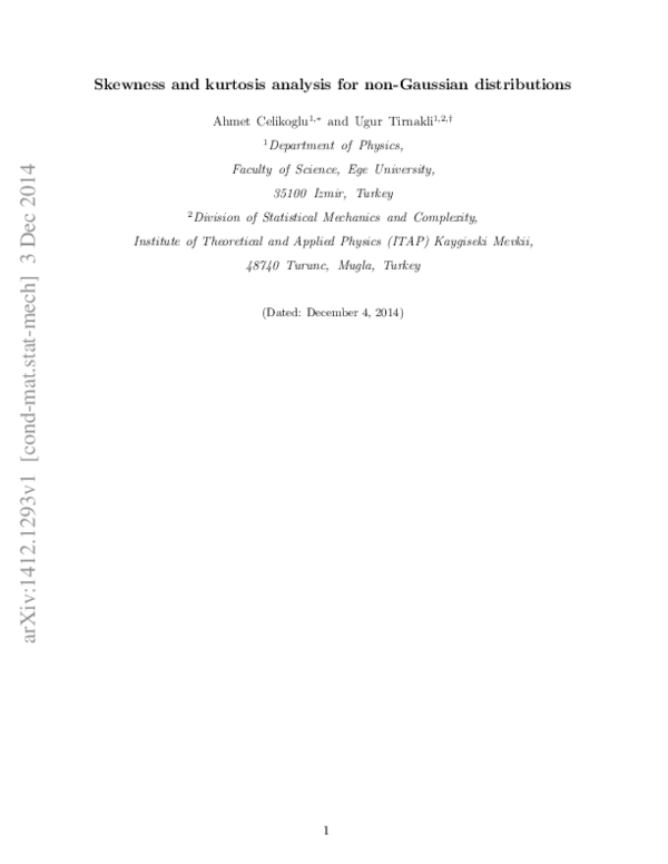 (PDF) Skewness and kurtosis analysis for non-Gaussian distributions