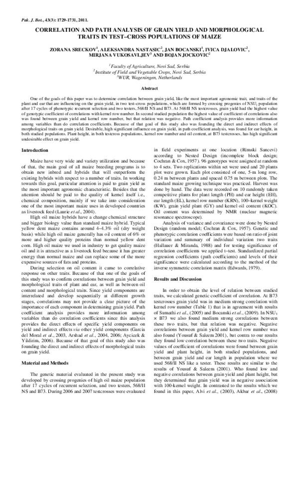 (PDF) Correlation and path analysis of grain yield and morphological ...