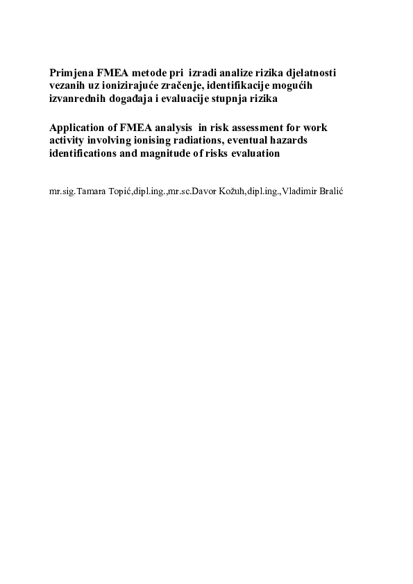 (PDF) Primjena FMEA metode pri izradi analize rizika djelatnosti ...