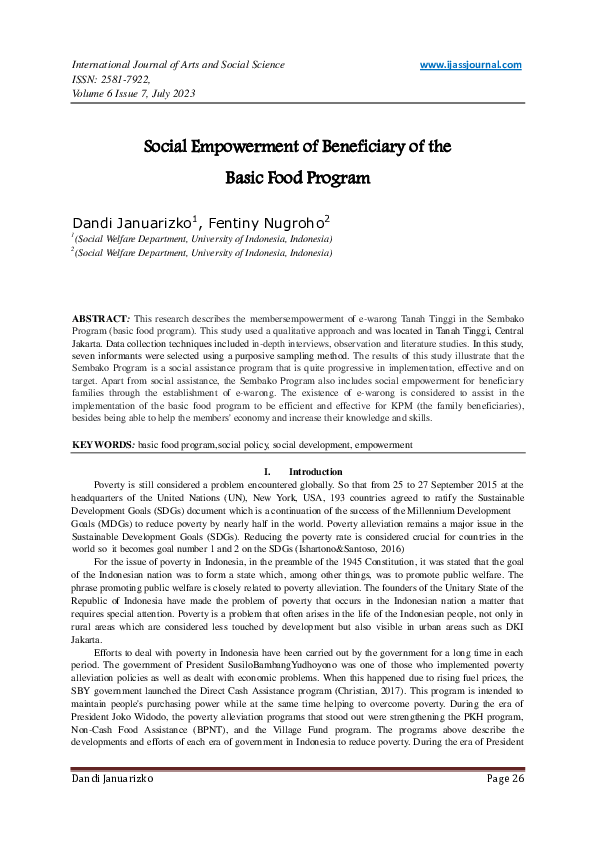 (PDF) Social Empowerment of Beneficiary of the Basic Food Program