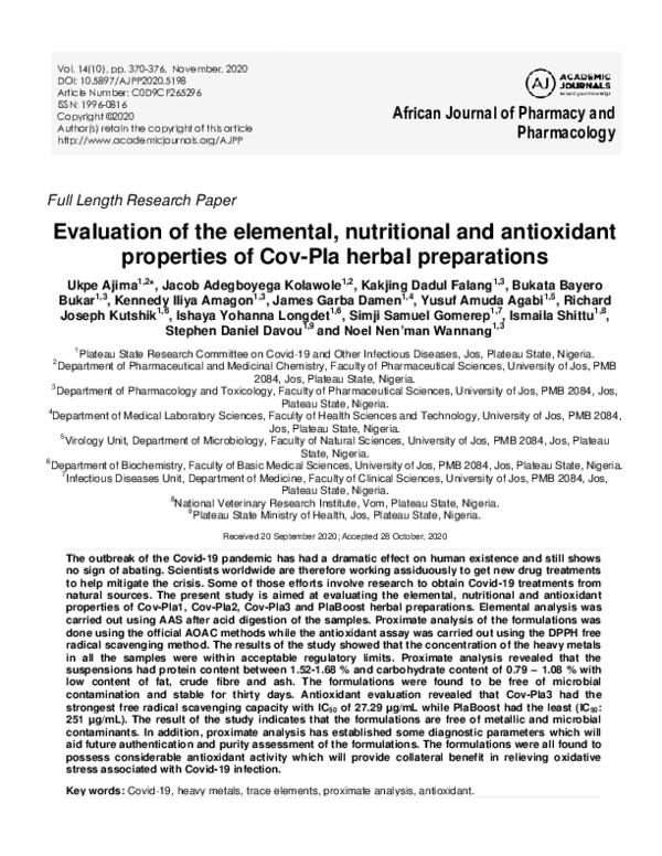 (PDF) Evaluation of the elemental, nutritional and antioxidant ...
