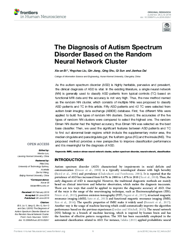 (PDF) The Diagnosis of Autism Spectrum Disorder Based on the Random ...