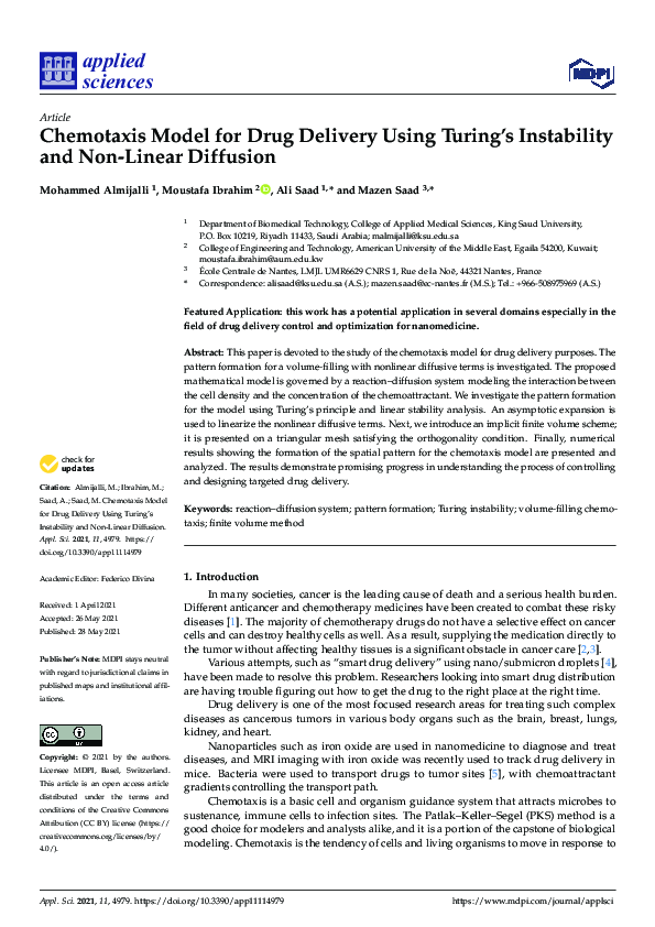 (PDF) Chemotaxis Model for Drug Delivery Using Turing’s Instability and ...
