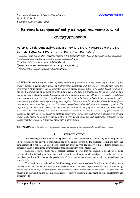 (PDF) Barriers to companies' entry monopolized markets: wind energy ...