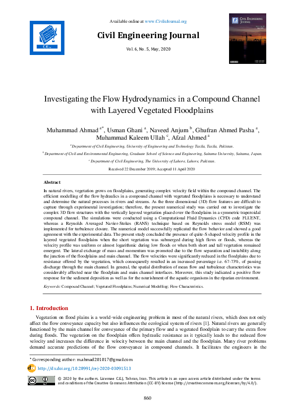 (PDF) Investigating the Flow Hydrodynamics in a Compound Channel with ...