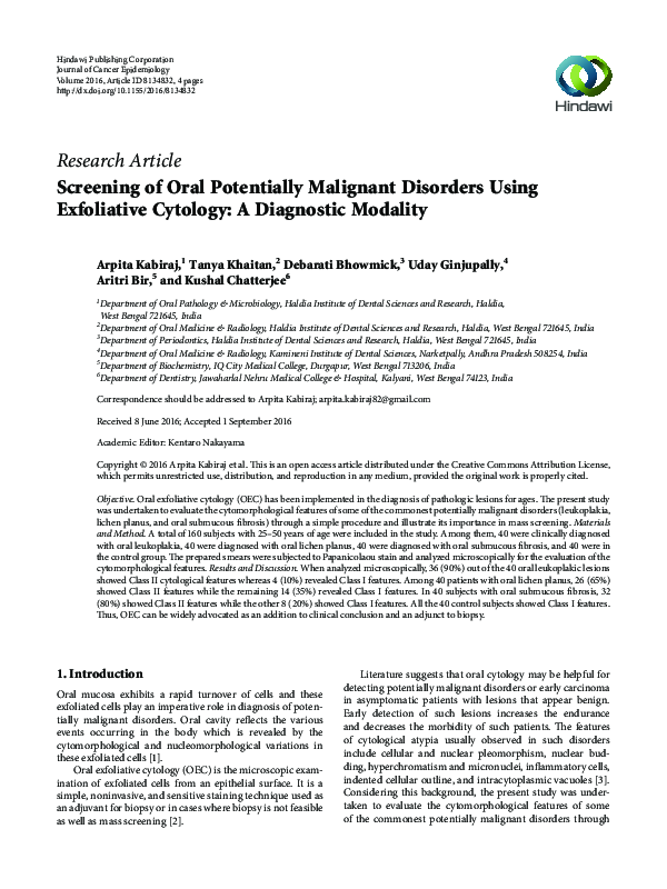 (PDF) Screening of Oral Potentially Malignant Disorders Using ...