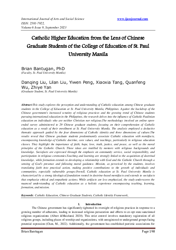 (PDF) Catholic Higher Education from the Lens of Chinese